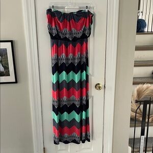 Trixxi Navy and Green Strapless Maxi Dress